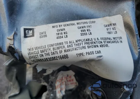 2005 Pontiac Grand Am Se from USA, damaged, VIN 1G2NE52E35M216488